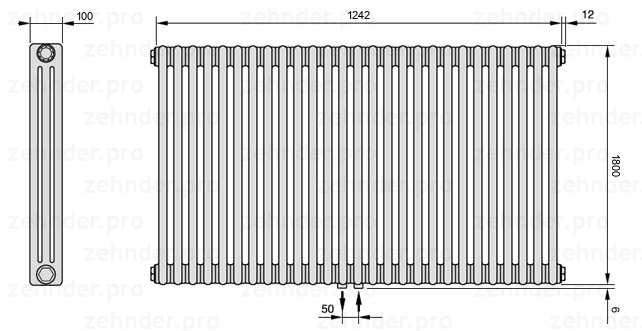 Схема (чертеж) Радиатор Zehnder Charleston 3180/27 №5410 Technoline TL